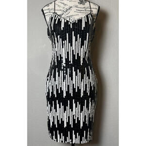Chic Black and White Sequin Mini Dress